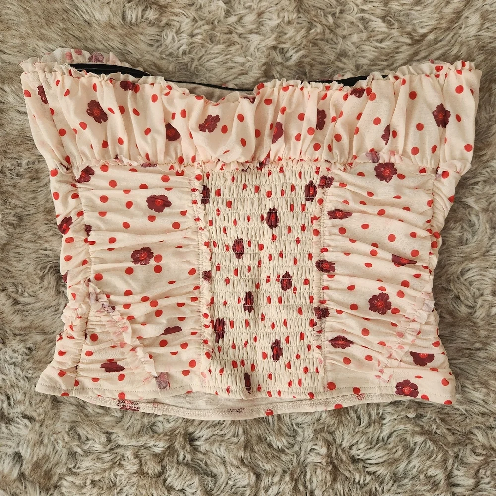 Scottie Printed Tube Top Ivory‎ Tea Combo Red And White